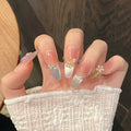 Handmade Flower Press On Nails – Cat Eye Crystal False Nails