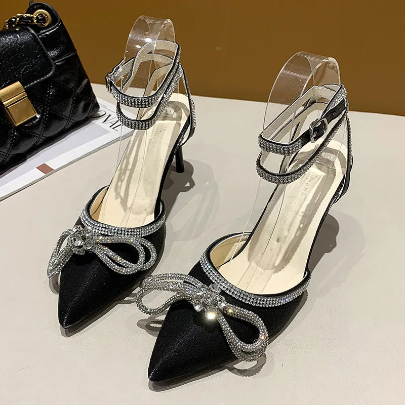 Women's Rhinestone Slingback High Heels – Elegant Wedding Sandals