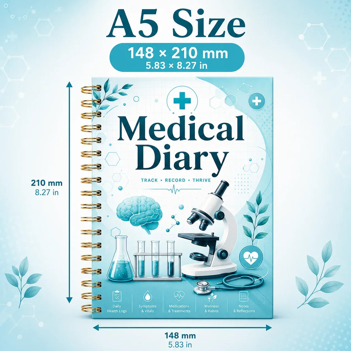 Medical Diary A5 Spiral Health Journal Daily Logs Wellness Tracker