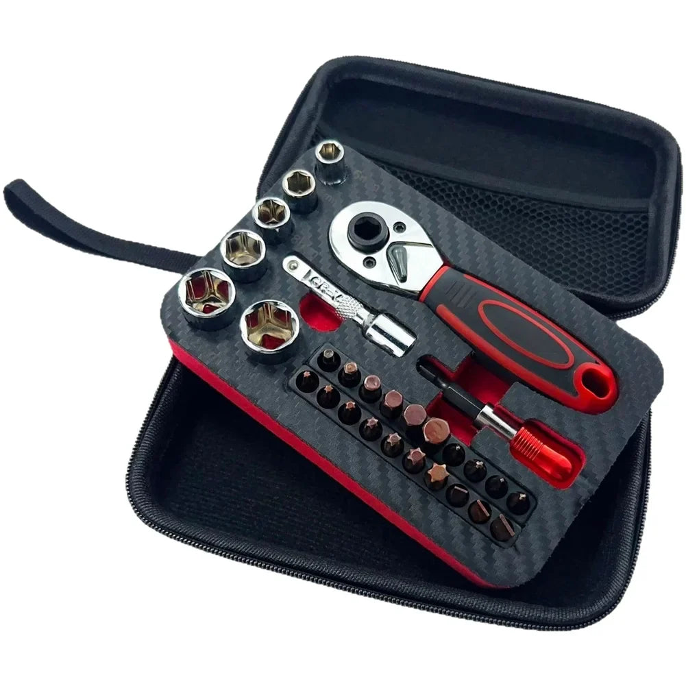 29-Pc 1/4" Dual-Drive Ratchet Socket Wrench Set | Auto Repair Kit
