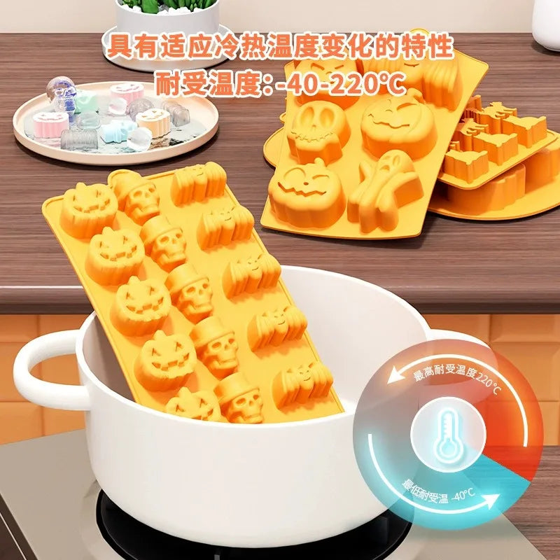 Halloween Silicone Molds Pumpkin Candy Mould Tray Ghost Bat Skull