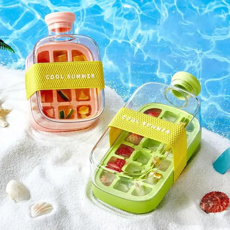2-in-1 Ice Cube Tray & Water Bottle 500/800ml | Press Ice Maker