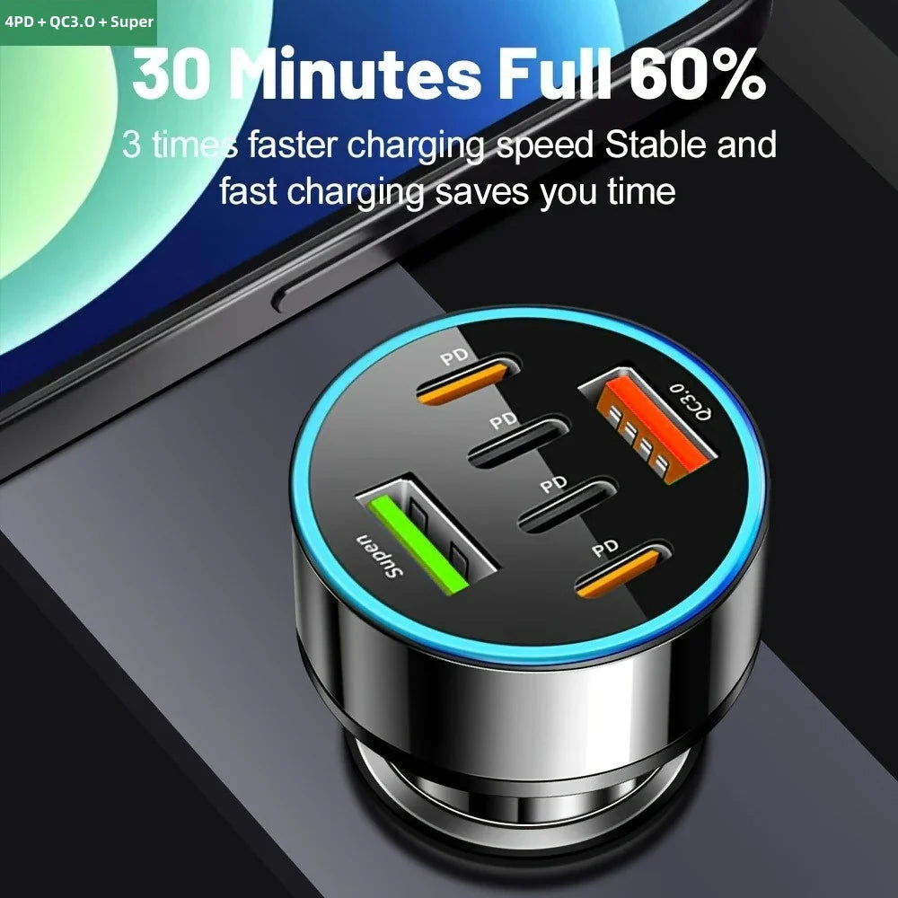 6-Port PD QC 3.0 USB-C Car Charger Fast Charging Adapter