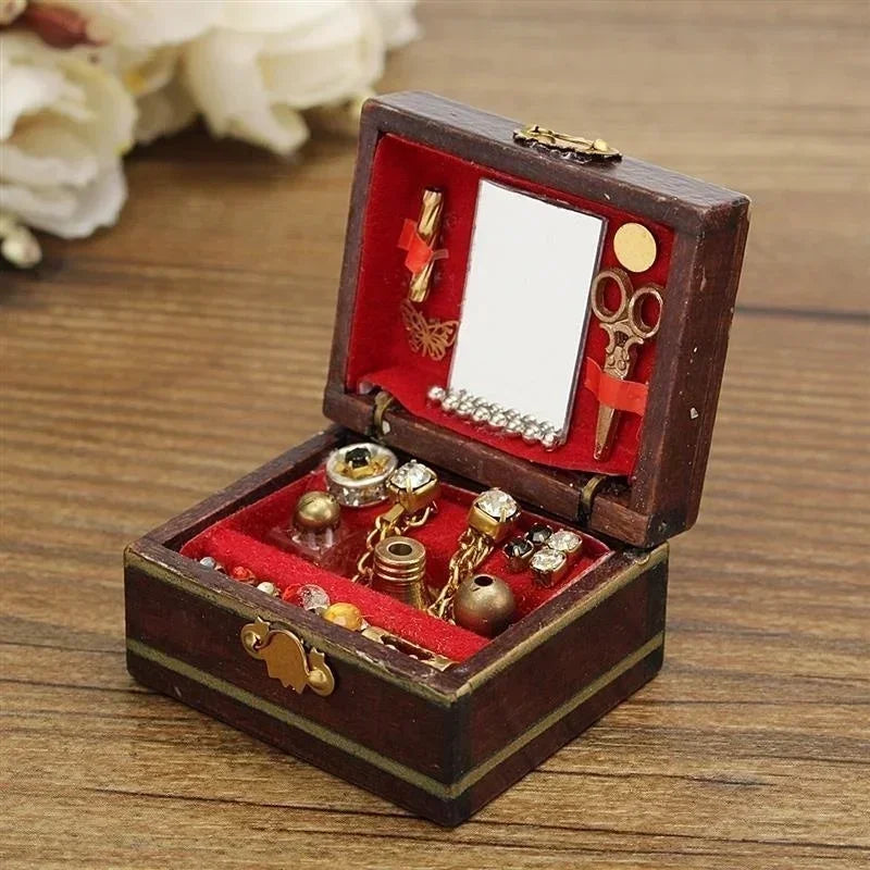 1:12 Miniature Wooden Jewelry Box – Retro Dollhouse Furniture