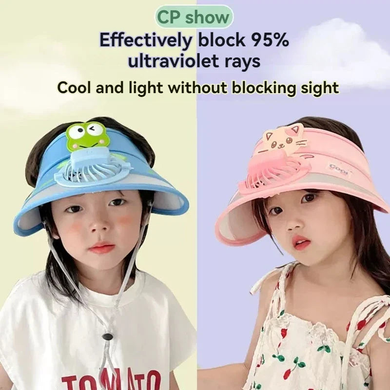 Kids Sun Visor Hat with Fan | 3-Speed USB Rechargeable UV Cap