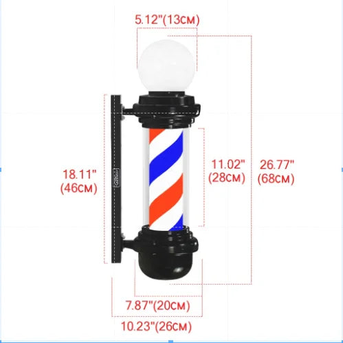 27" Rotating LED Barber Pole Sign | Waterproof Wall Mount Light