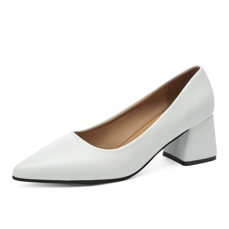 Women's Pointed Toe Block Heel Pumps – Office Slip-On Shoes