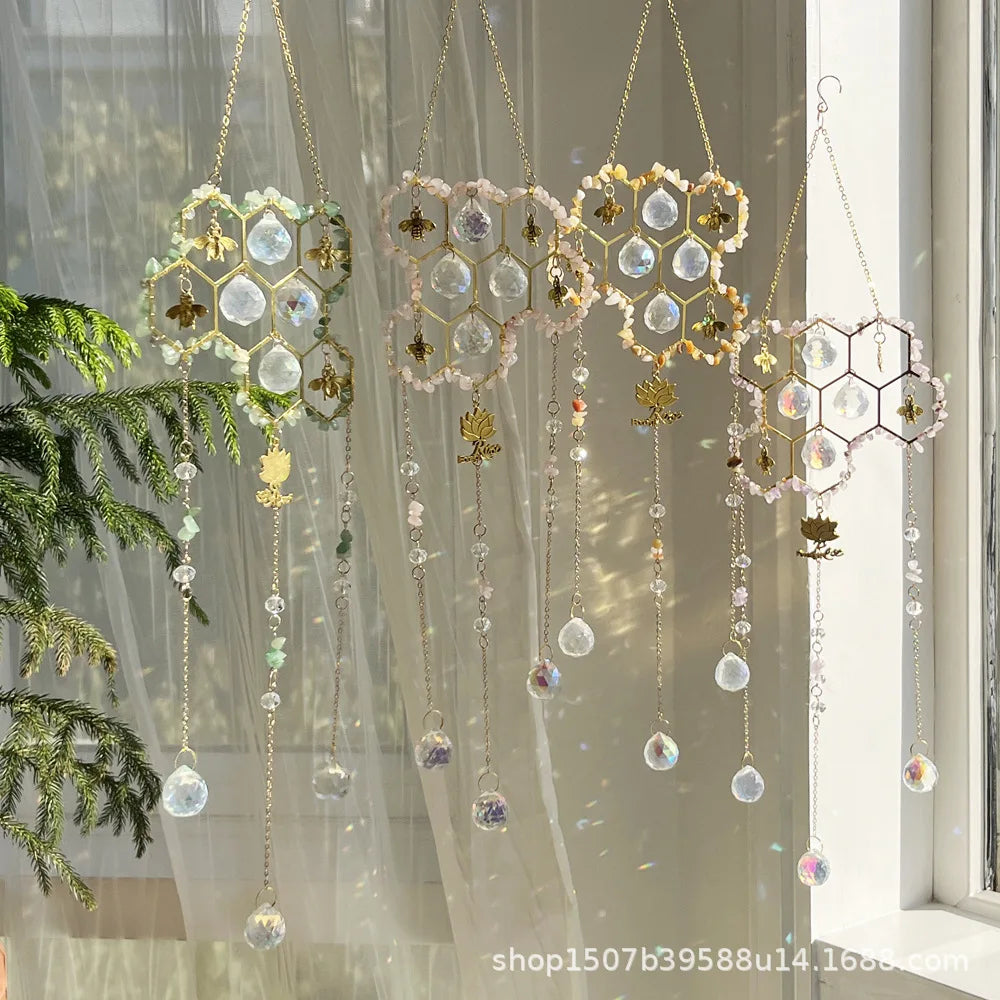 Sun Catcher Pendant Custom Wind Chimes Big Hive Small Bee Natural