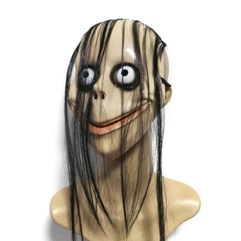 Halloween Ghost Mask with Long Hair – Horror PVC Female Mask