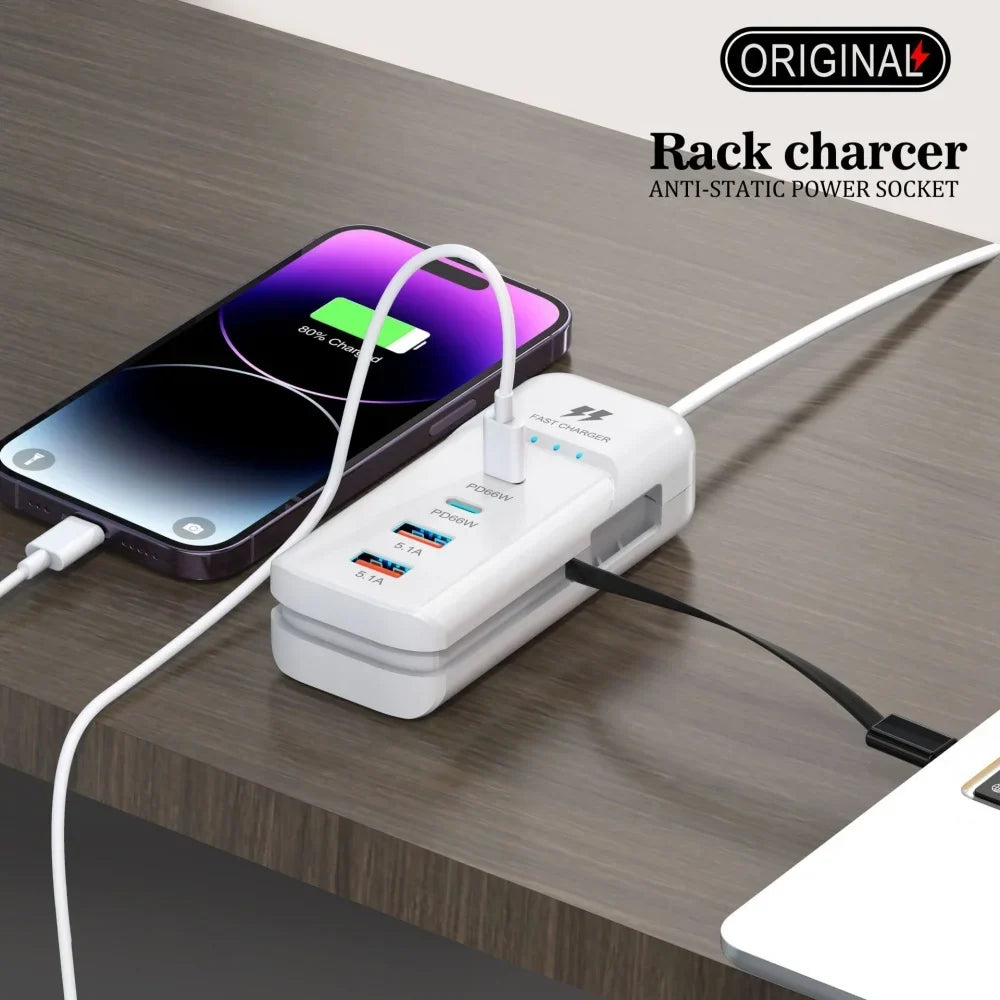 66W USB-C 4-Port Fast Charger | PD & Quick Charge 3.0 Wall Hub