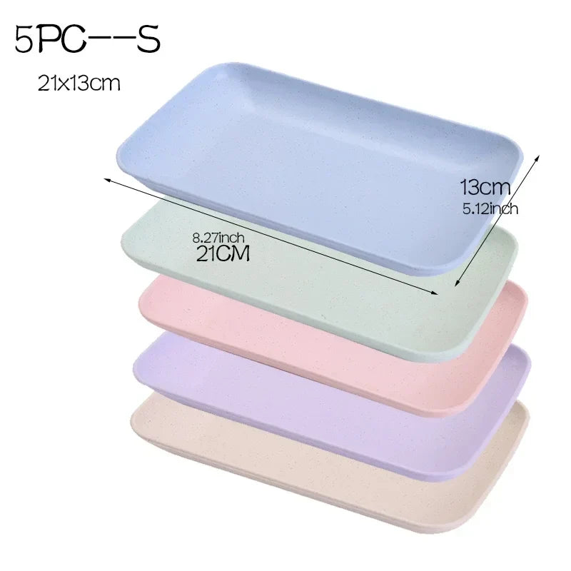 5-Pack Wheat Straw Rectangular Plates – Eco Tableware Set