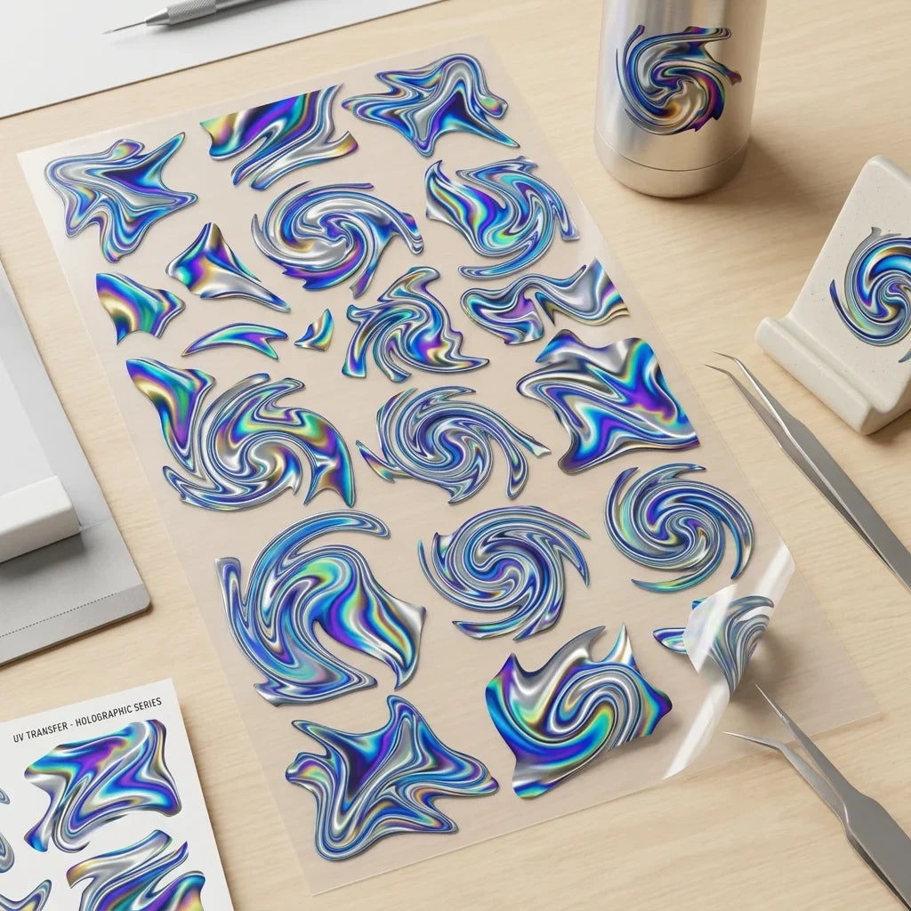 Holographic UV Transfer Stickers – Iridescent Waterproof Decals