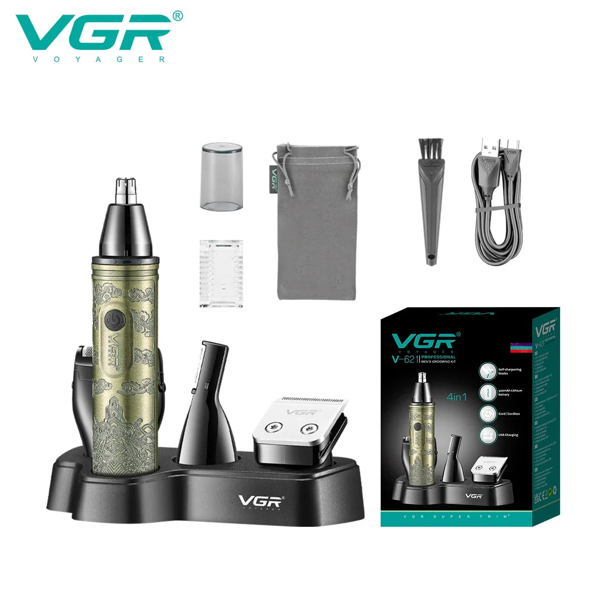 VGR V-621 4-in-1 Men's Electric Hair Trimmer Grooming Set