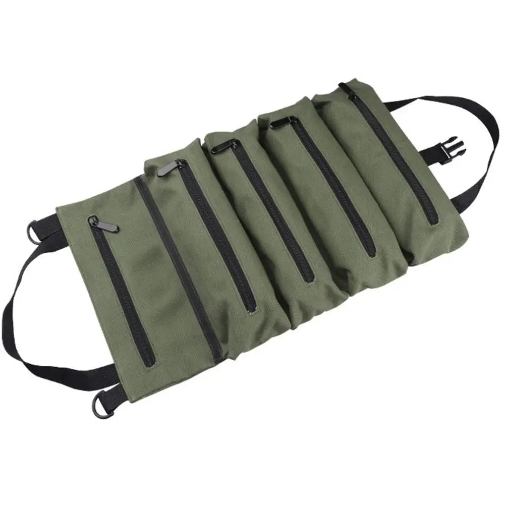 Roll-Up Canvas Fishing Tool Bag – 6 Zip Pockets Organizer