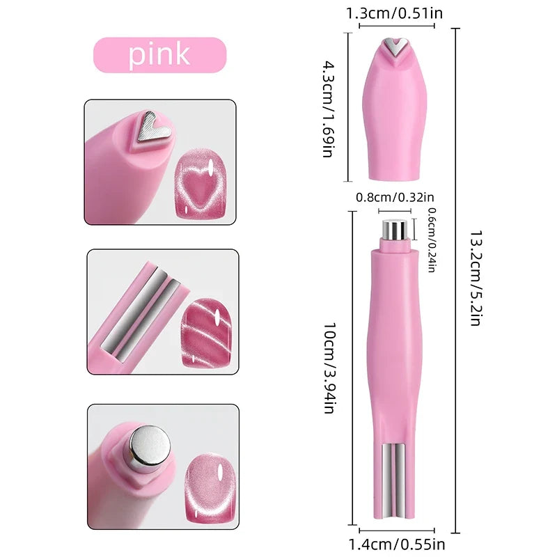 3IN1 Love-heart&snake Pattern Cat Eye Nail Magnet Pen French Water