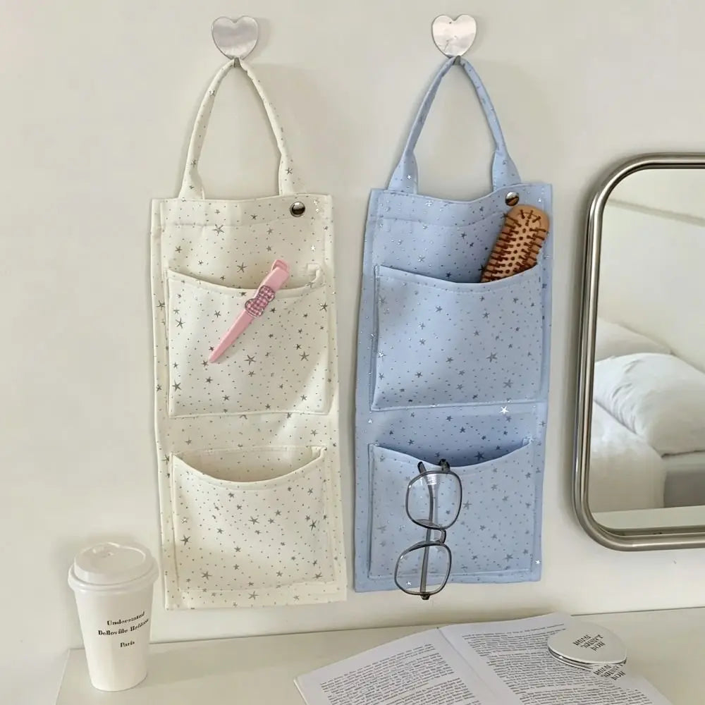 Star Pattern Fabric Hanging Wall Organizer | Multi-Pocket Bag
