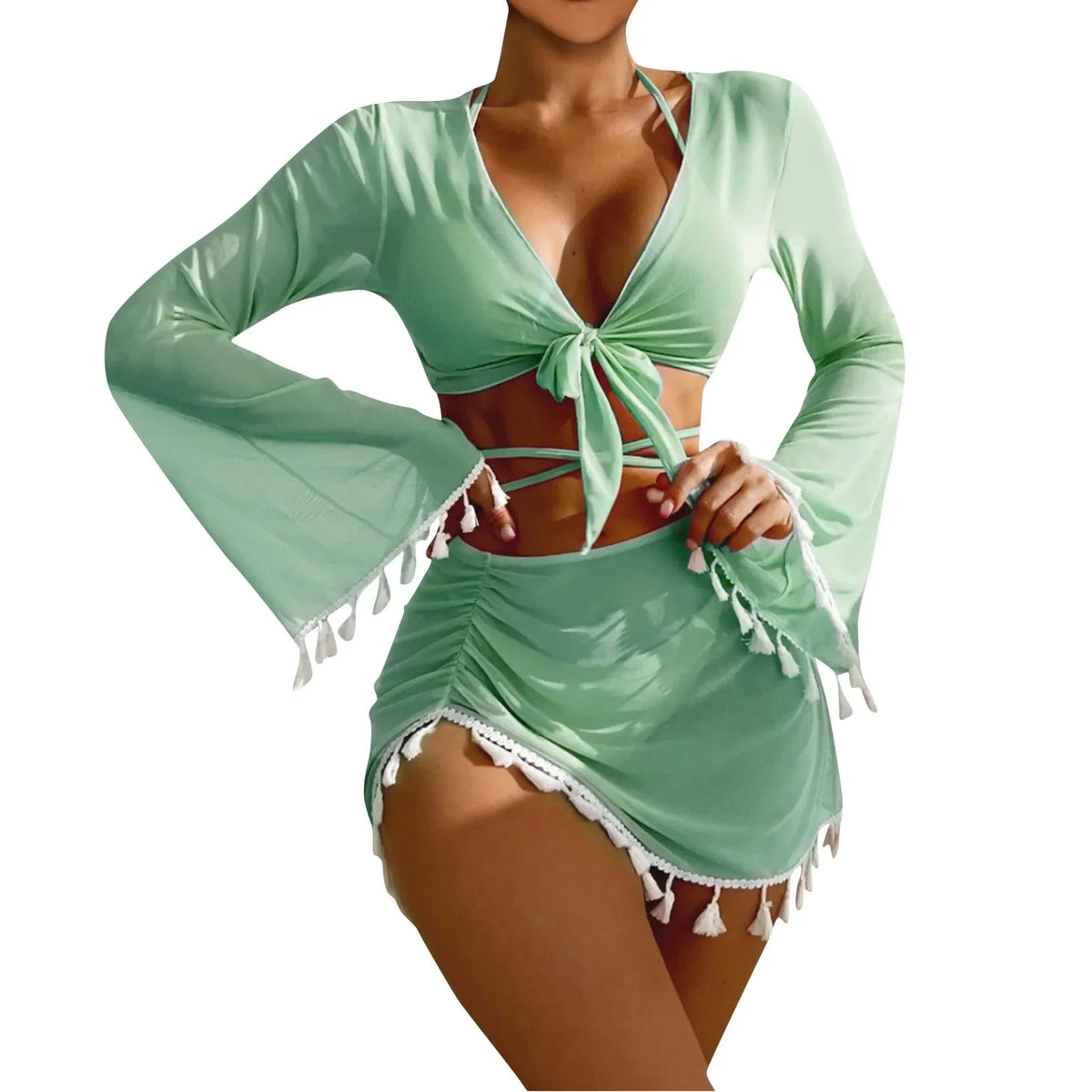 Women's 4-Piece High Waist Bikini Set with Cover-Up Skirt