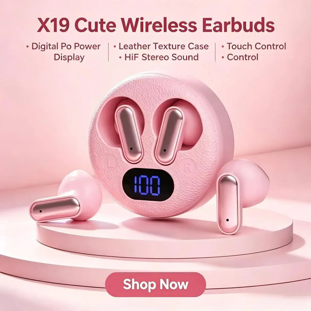 X19 Bluetooth Earphones HiFi TWS – Leather Case & LED Display