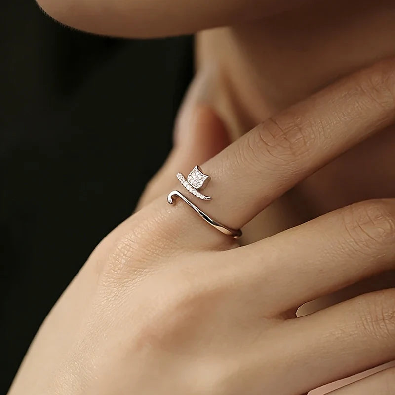 Huitan Cat Ring – Cubic Zirconia Adjustable Opening Ring