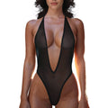 Women's Deep V Lace Bodysuit | Backless Halter One-Piece