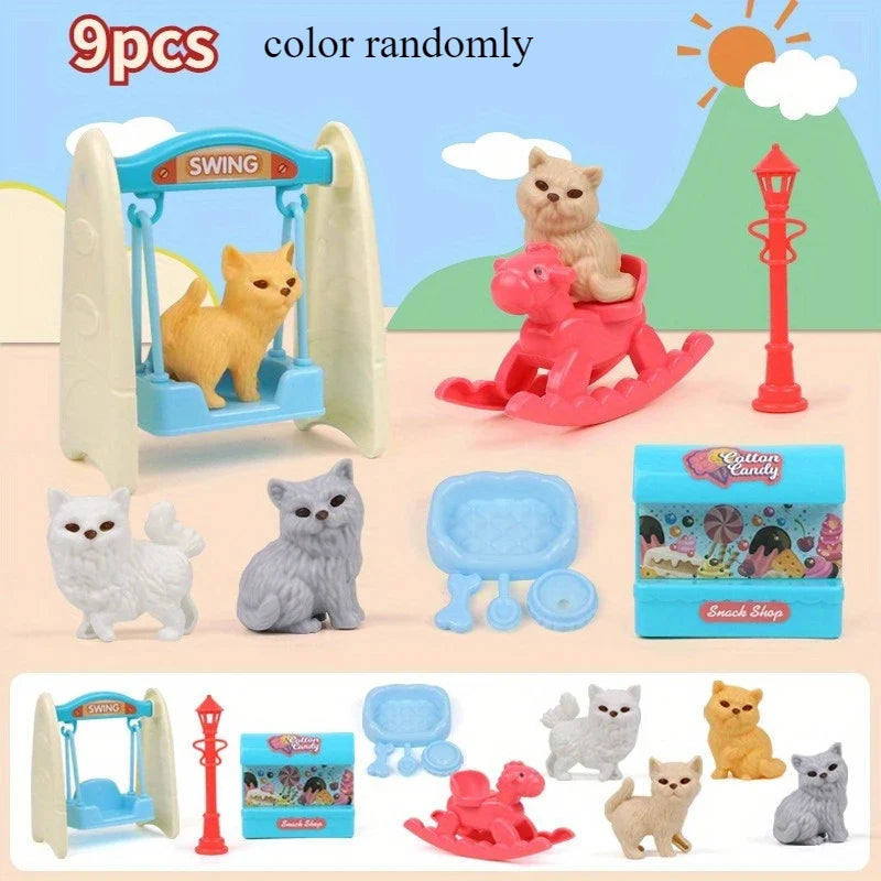 Cute Dog Family Playset – Pet Basket Cage Scene Toy Set