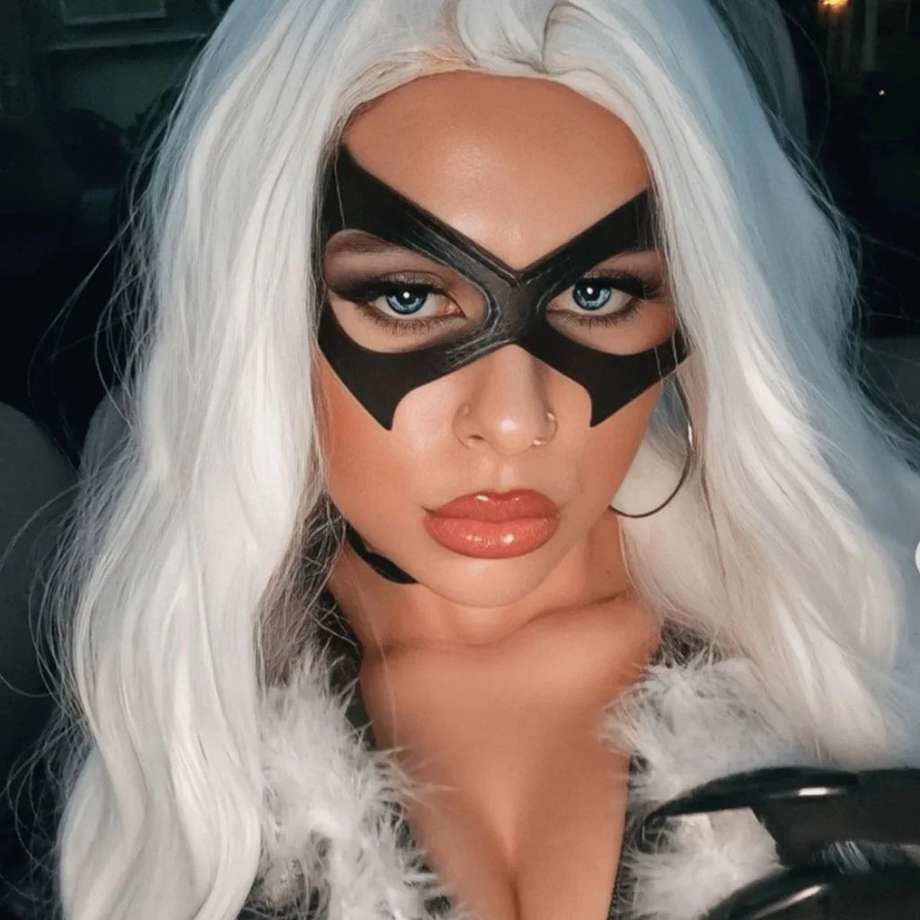 Half Face Cat Eye Costume Mask Woman Black Leather Masquerade