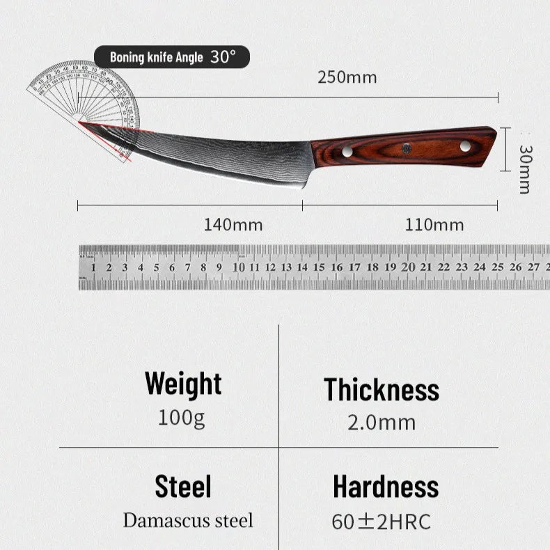 Damascus Steel Boning Knife – 67-Layer Full Tang Fillet Knife