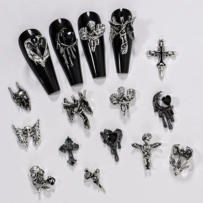 12-Grid Y2K Vintage Cross & Skull Nail Art Charms Set