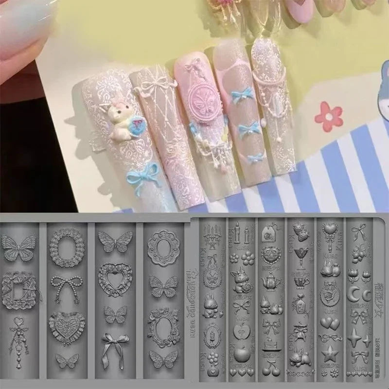 3D Silicone Nail Art Mold – Bow, Rabbit, Flower & Moon DIY