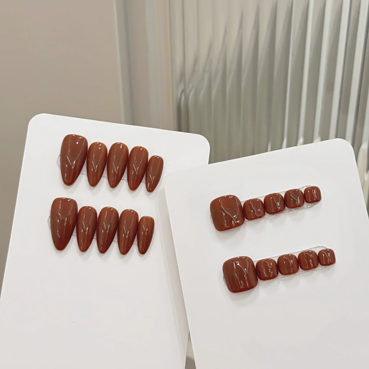 Almond Press On Toenails – 10pc Brown Solid Color False Nail Set