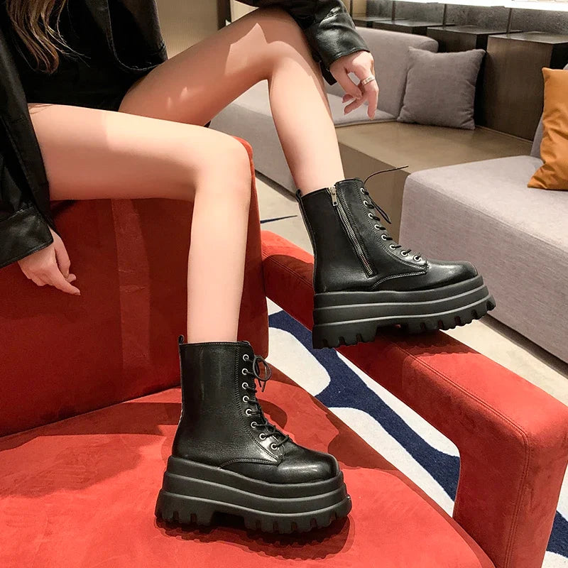 Women's Punk Gothic Platform Ankle Boots – Side Zip, Thick Sole