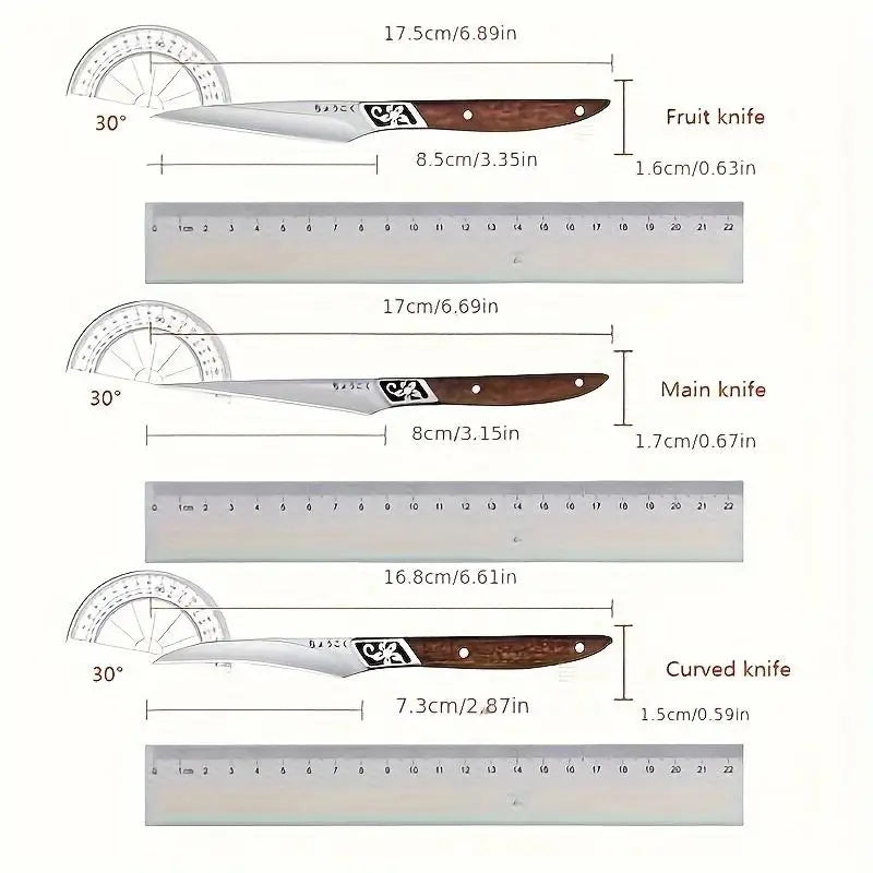 3-Piece Food Carving Knife Set – Stainless Steel & Wood Handle