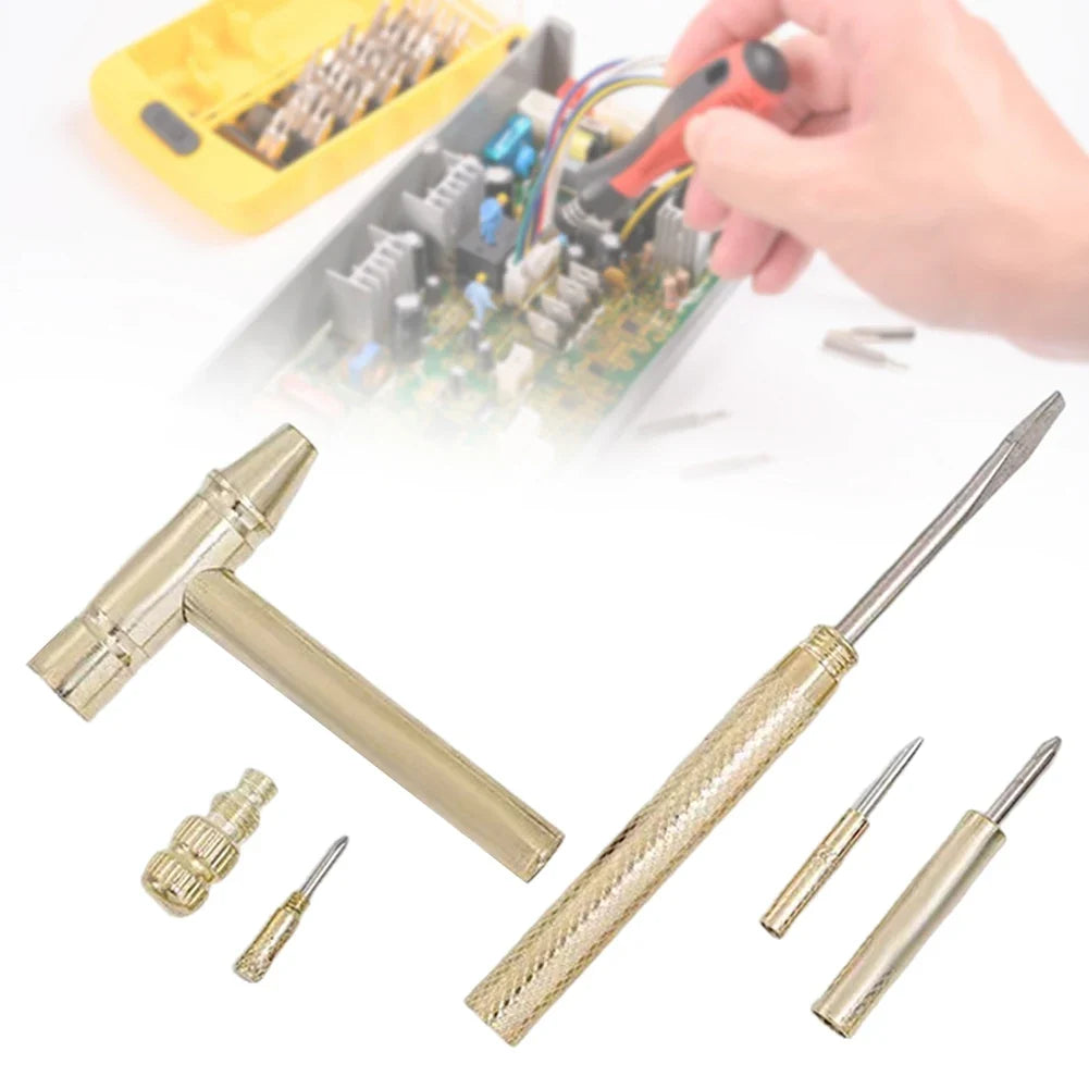 6-in-1 Mini Brass Hammer & Screwdriver Set | Repair Tool Kit