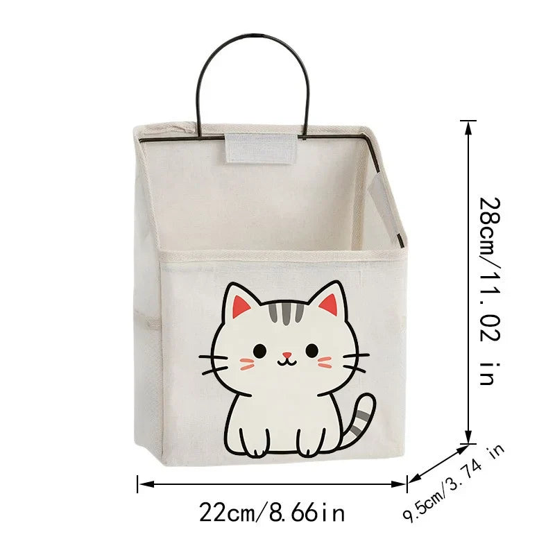 Wall Mount Fabric Storage Basket Large Cute Kitten Print
