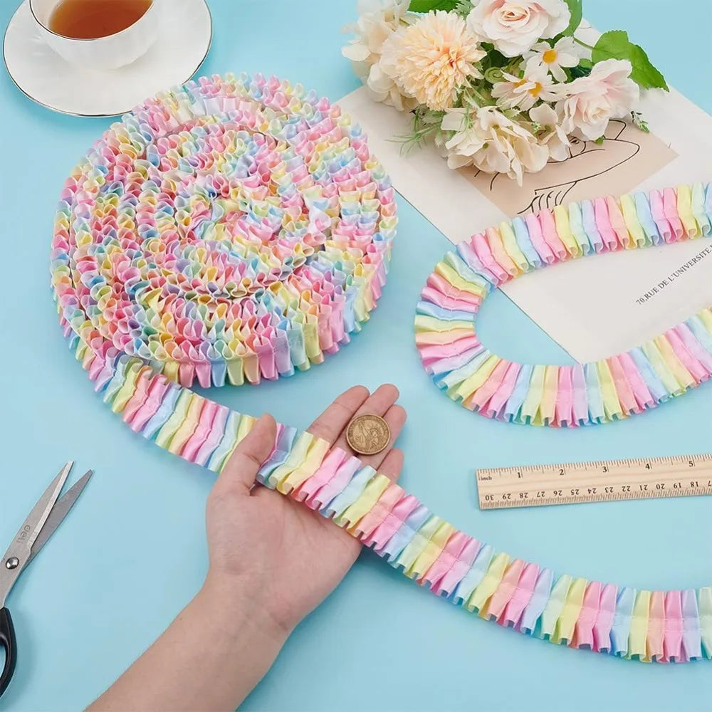 Rainbow Pleated Ruffle Ribbon Trim 38–40mm, 10 Yards | Polyester