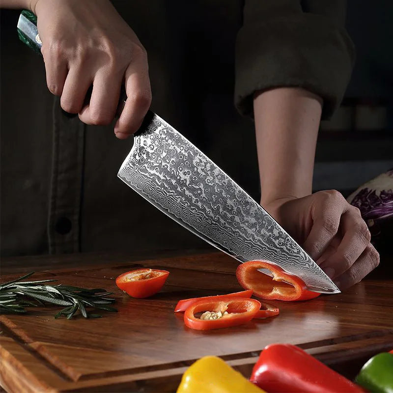 67-Layer Damascus Steel Chef Knife with Solid Wood Handle