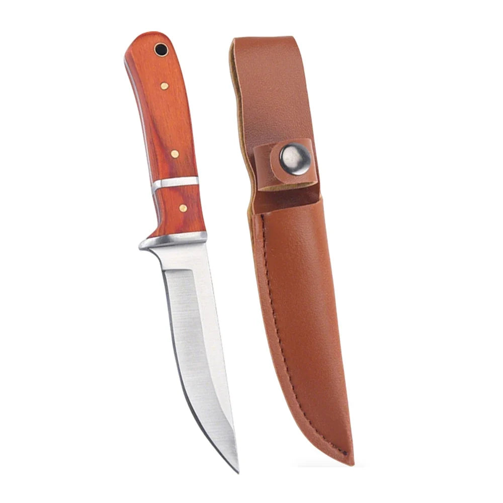 3-Inch Stainless Steel Outdoor Knife – Wood Handle EDC Sheath
