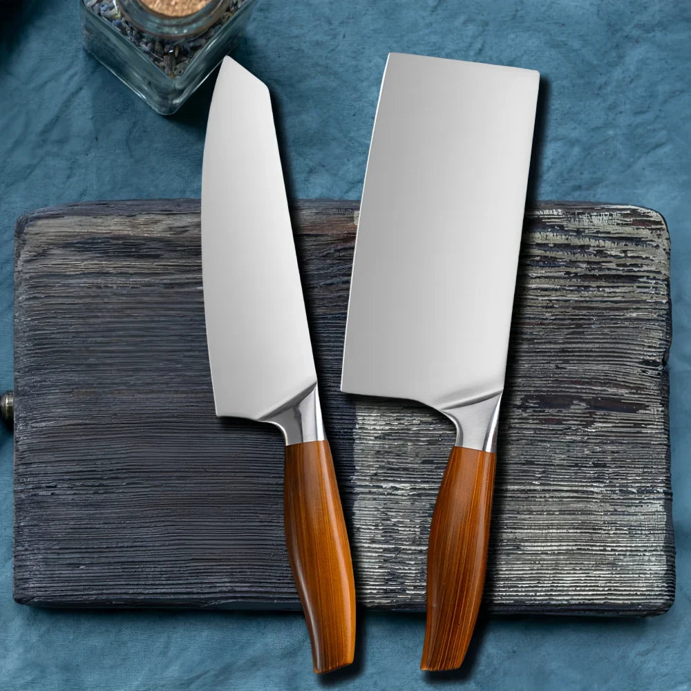 Japanese Kitchen Knife Set – Chef, Cleaver & Slicer + Sheath