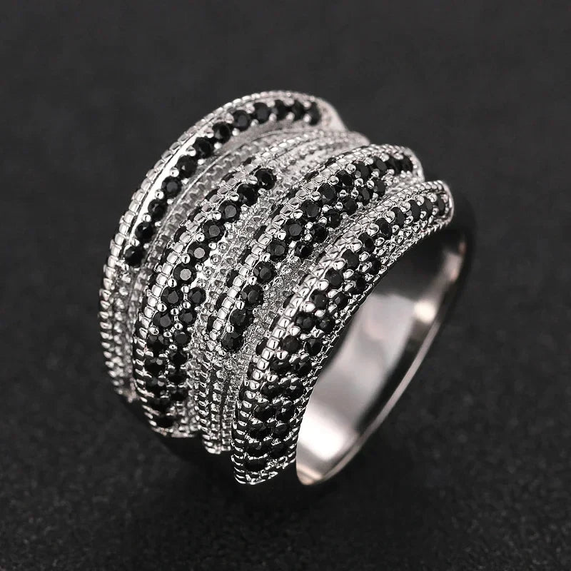Huitan Wide Black Stone Statement Ring – Bold Fashion Jewelry