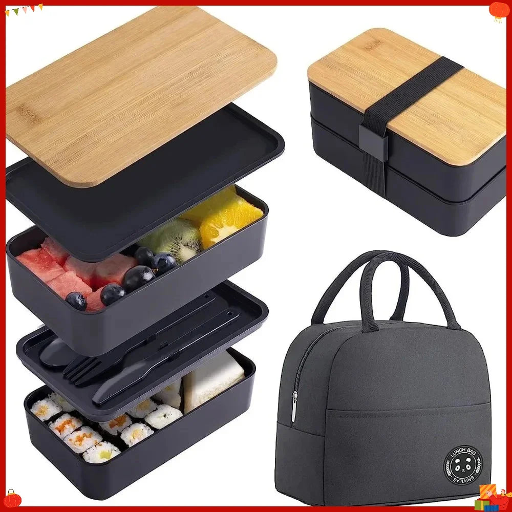 Stackable Bento Box Utensils All-in-one Meal Prep Compartment Lunch