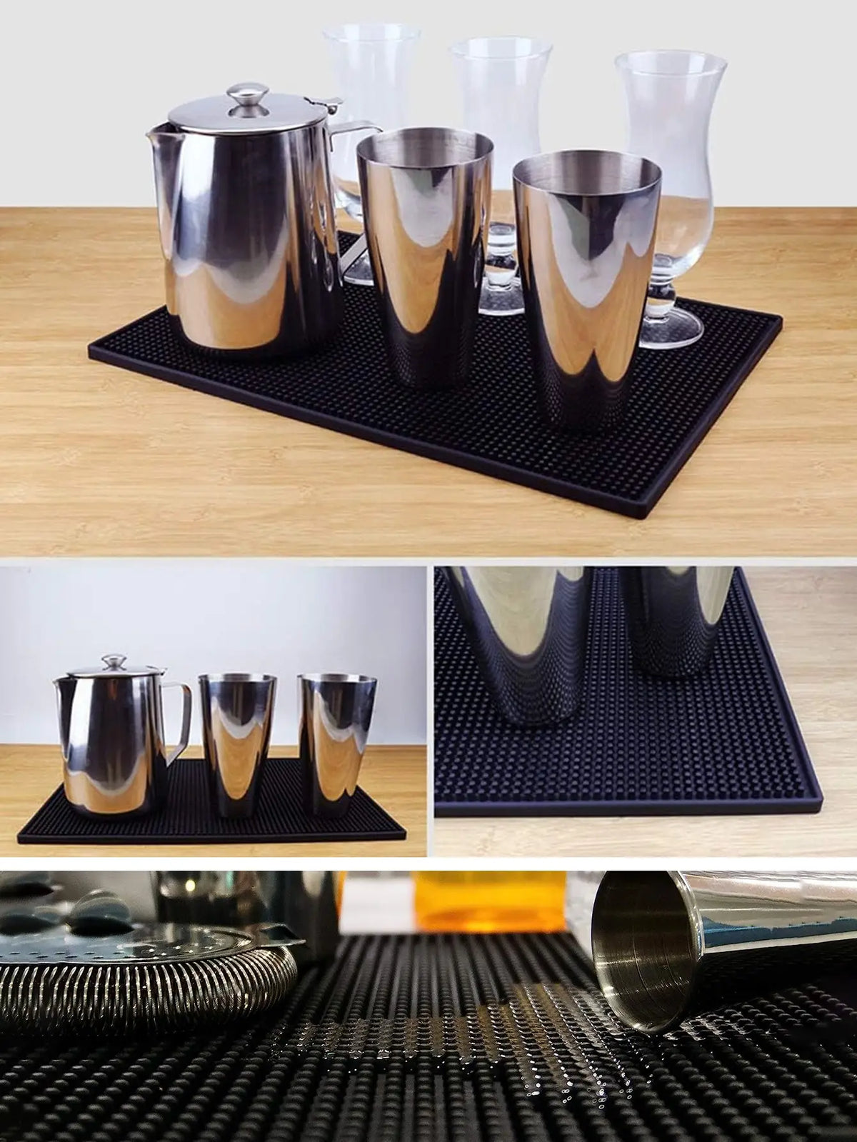 Leeseph Black Bar Spill Mat 17.7x11.8 in – Non-Slip PVC