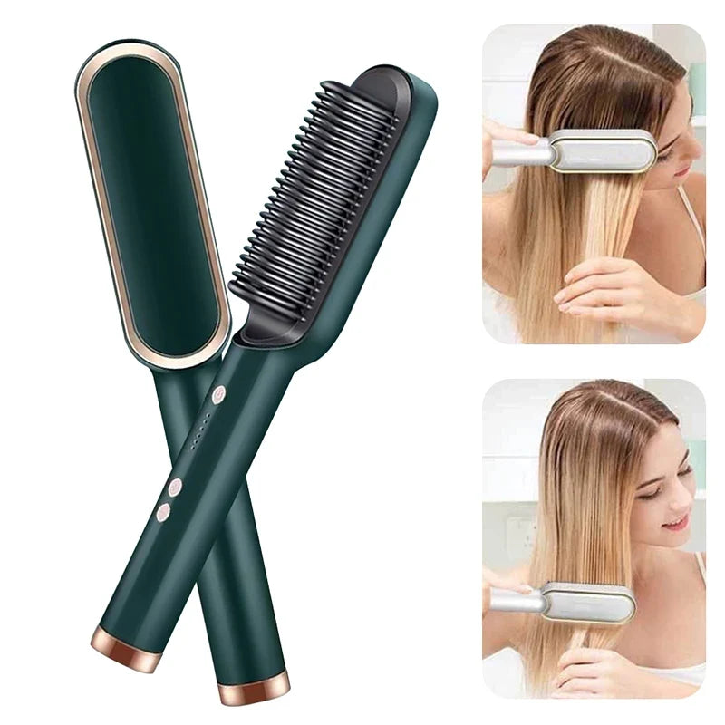 2-in-1 Electric Hair Straightener & Curling Comb | Tourmaline