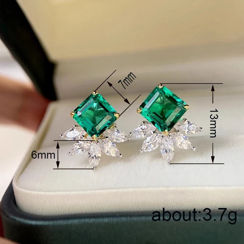 Huitan Square Green Cubic Zirconia Stud Earrings for Women