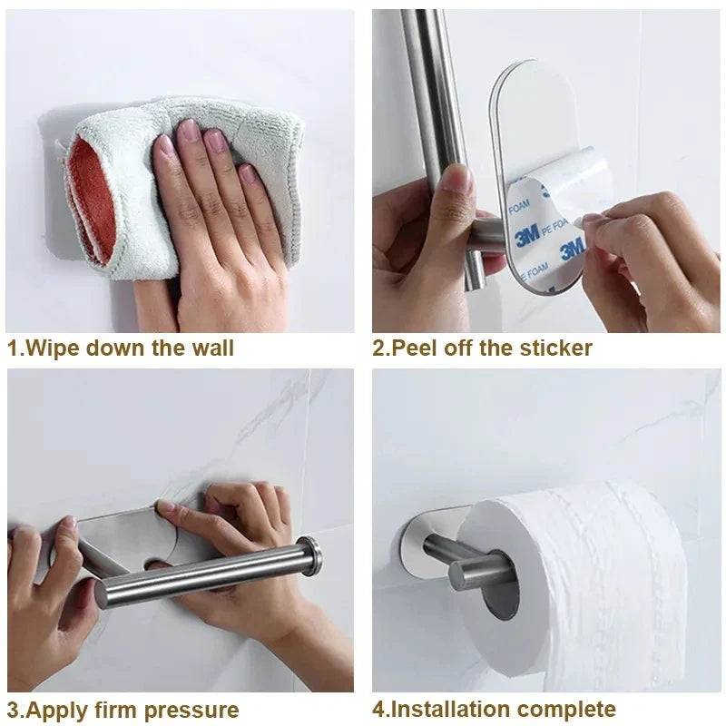 Adhesive Toilet Roll Holder | 304 Stainless Steel, No Drill