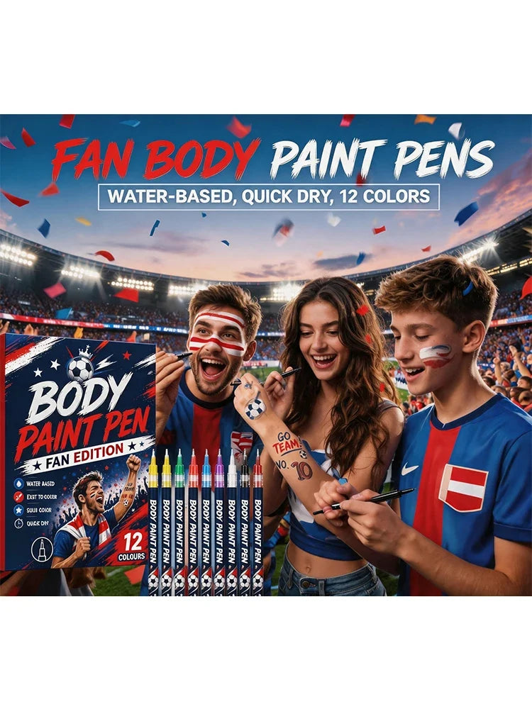 Sports Fan Body Paint Markers – 12 Waterproof Face & Body Pens