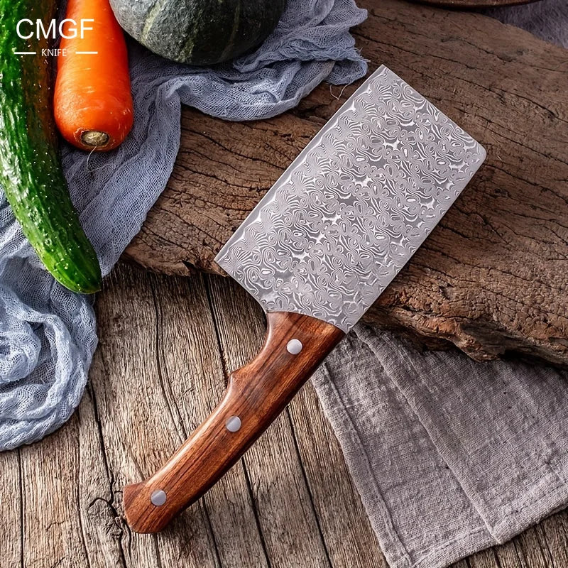 CMGF Damascus Steel Kitchen Knife – BBQ Meat & Veg Cleaver