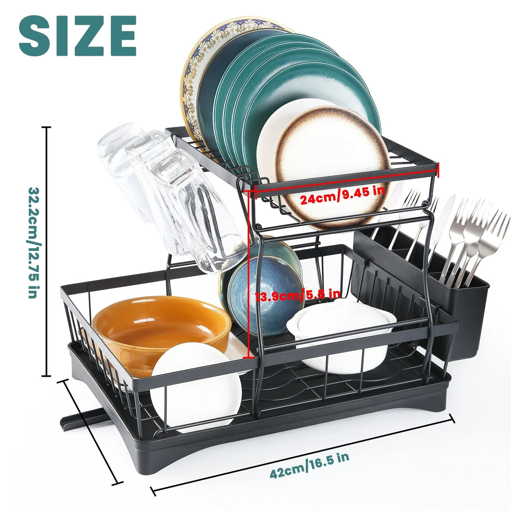 Large 2-tier Dish Drying Rack Kitchen Countertops Removable