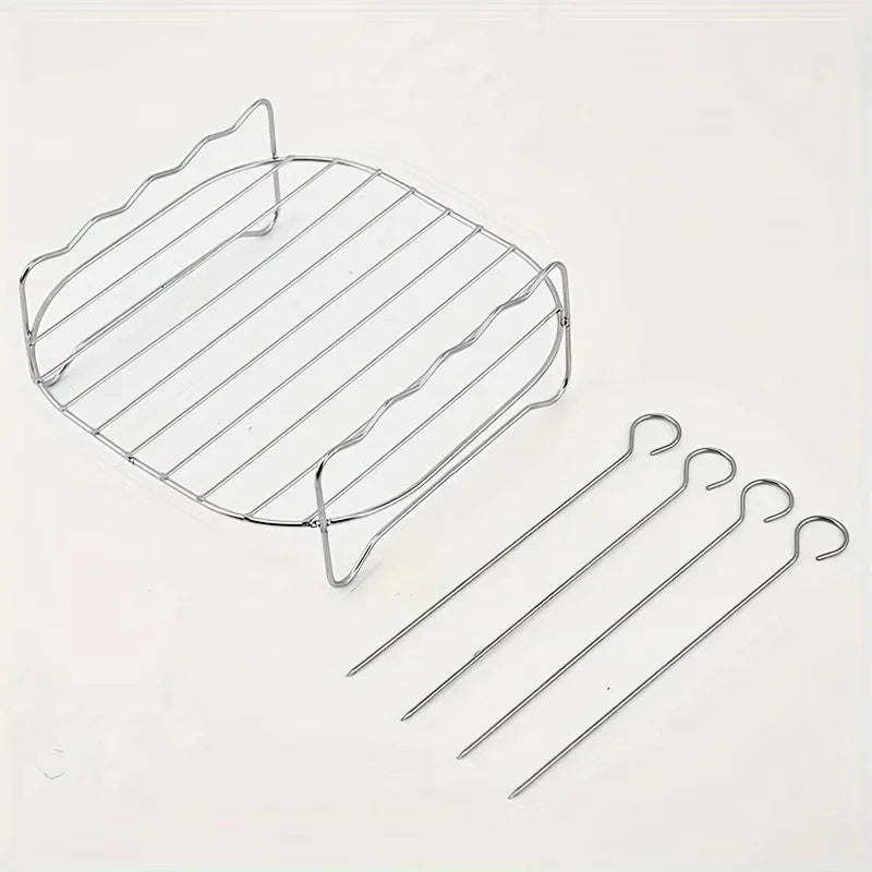 7.87" Air Fryer Square Grill Rack with 4 BBQ Skewers