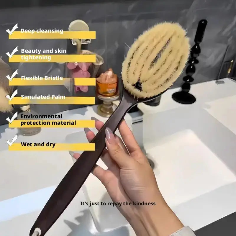 Long Handle Back Scrubber – Natural Coconut Bristle Shower Brush
