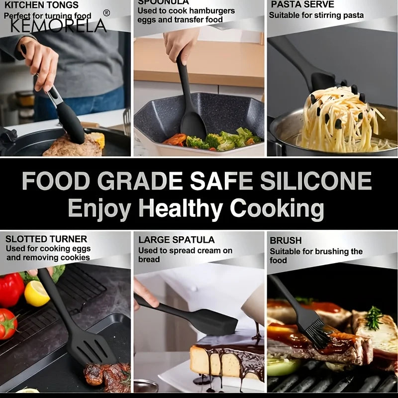 KEMORELA 12-Pc Silicone Cooking Utensil Set – Spatula Tongs Whisk